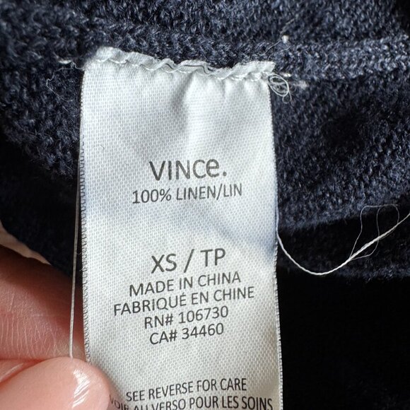 Vince dark Navy semi sheer 100% linen pullover sweater size XS - Picture 6 of 7